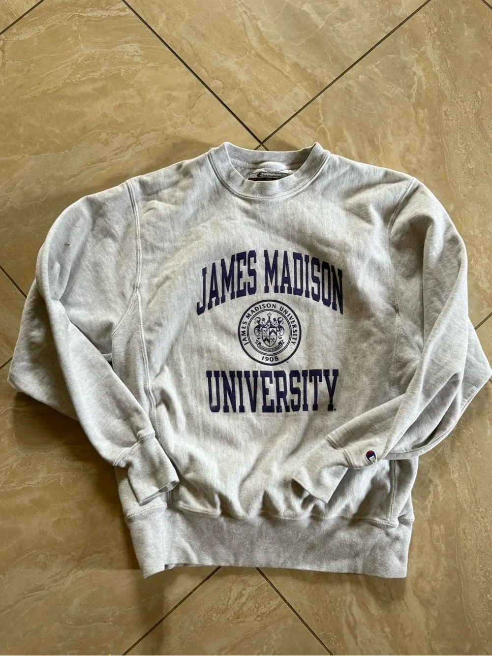 Champion Gray James Madison University Crewneck Sweatshirt - Purple Logo